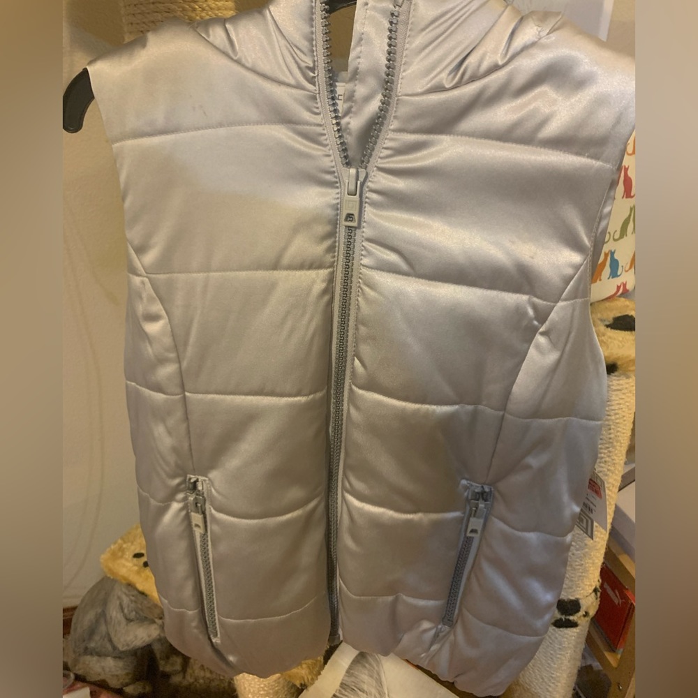 $10 Silver puffer vest with detachable fur